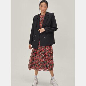 NWT Nasty Gal Out of Hours Oversized Double Breasted Blazer Black